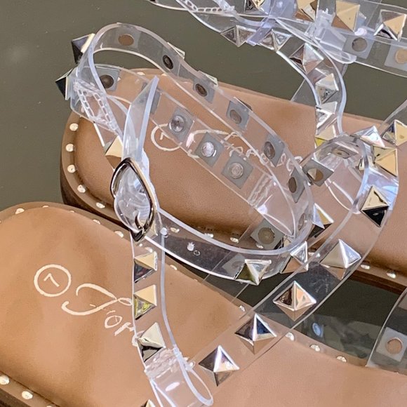 NEW Transparent Clear Stud Ankle Strap Cage Sandal - Picture 6 of 6